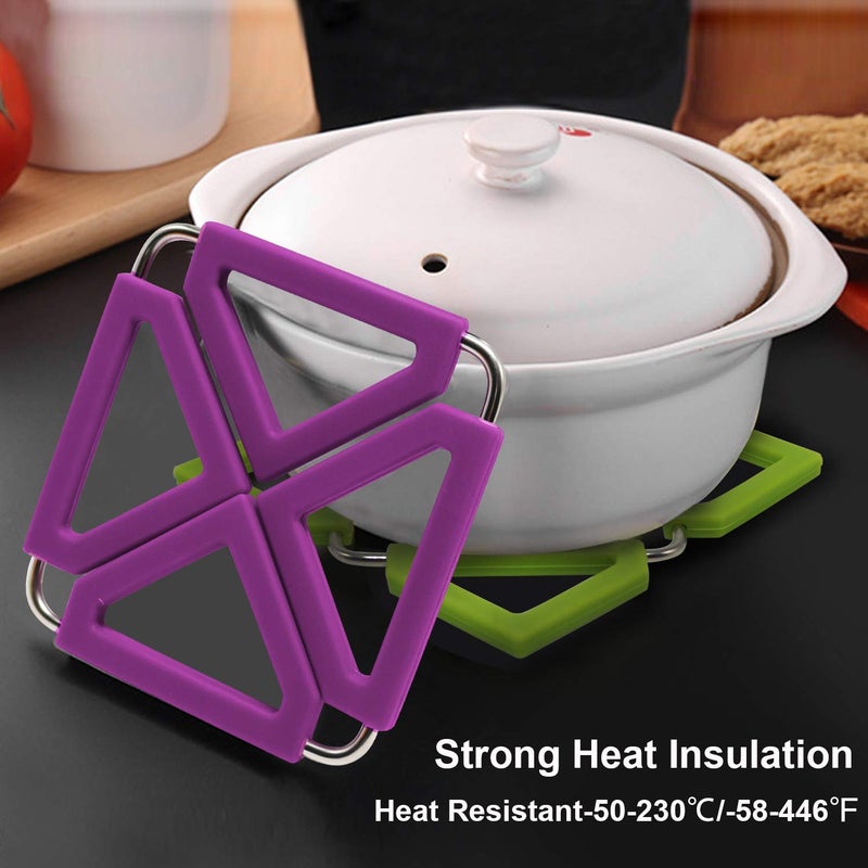 Reliancer Set of 5 Silicone Trivet Mat Expandable Hot Pot Holder with Stainless Steel Frame for Home Kitchen Heat Resistant Insulated Hot Pads Coasters Table Dish Mat Tableware Placemat for Hot Pans Bowls - Image 4